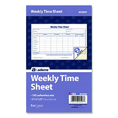 Adams Weekly Time Sheets, Two-Part Carbonless, 8.5 x 5.5, 100 Forms Total (NC9507)