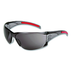 MCR Safety Hulk HK1 Series Safety Glasses, Scratch-Resistant, Smoke/Red Plastic Frame, Gray Plastic Lens (HK112AF)