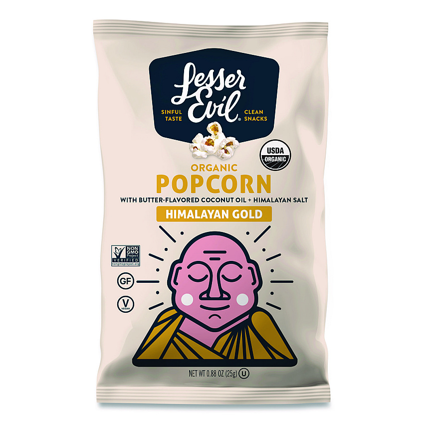 LesserEvil Snack Organic Himalayan Gold Popcorn, 0.88 oz Bag, 18/Carton (LSN00691)