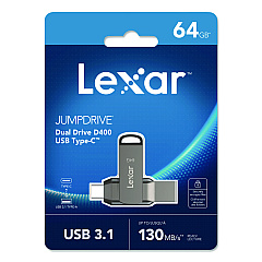 Lexar JumpDrive D400 USB 3.1 Flash Drive, 64 GB, Titanium (LJDD40064GB)