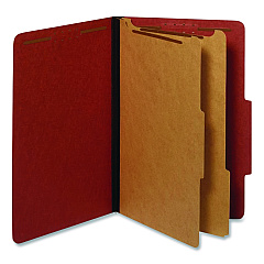 Pendaflex Reinforced Pressboard Classification Folders, 2.5" Expansion, 2 Dividers, 6 Fasteners, Legal Size, Red Exterior, 10/Box (29075R)