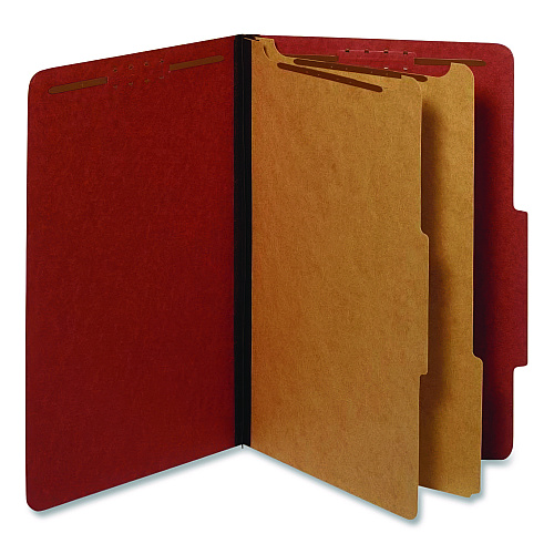 Pendaflex Reinforced Pressboard Classification Folders, 2.5" Expansion, 2 Dividers, 6 Fasteners, Legal Size, Red Exterior, 10/Box (29075R)