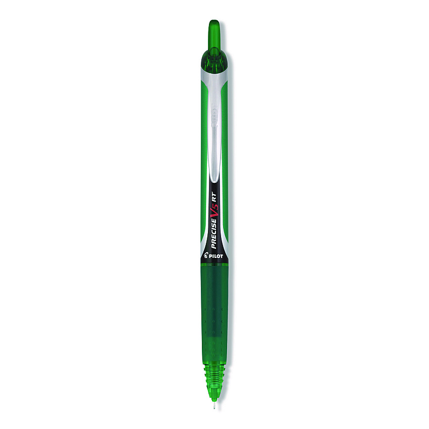 Pilot Precise V5RT Rollerball Pen, Retractable, Extra-Fine 0.5 mm, Green Ink, Green/Silver Barrel (26065EA)