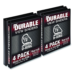 Samsill Durable D-Ring View Binders, 3 Rings, 0.5" Capacity, 11.5" x 8.5", Black, 4/Pack (MP46410)