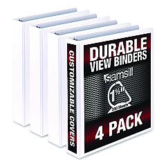 Samsill Durable D-Ring View Binders, 3 Rings, 1.5" Capacity, 11.5" x 8.5", White, 4/Pack (MP46457)