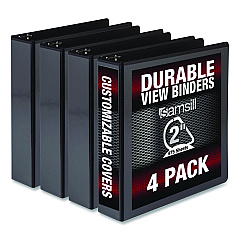 Samsill Durable D-Ring View Binders, 3 Rings, 2" Capacity, 11.5" x 8.5", Black, 4/Pack (MP46460)