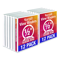 Samsill Economy Round Ring View Binders, 3 Rings, 0.5" Capacity, 11.5 x 8.5, White, 12/Carton (I08517C)