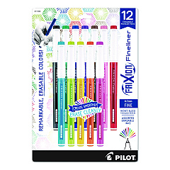Pilot FriXion Fineliner Erasable Porous Point Pen, Stick, Fine 0.7 mm, Assorted Ink, Assorted Barrel, 12/Pack (11452)
