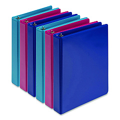Samsill Economy Round Ring View Binders, 3 Rings, 1" Capacity, 8.5 x 5.5, Assorted, 6/Carton (MP28609)