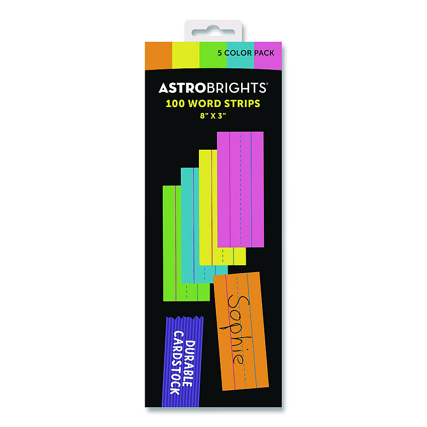 Astrobrights Five-Color Ruled Word Strips, 8" x 3", Assorted Colors, 100/Pack (9104001)