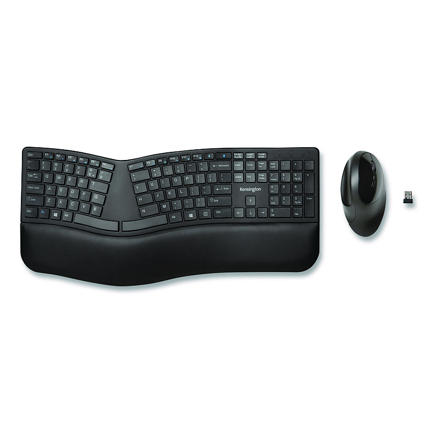 Kensington Pro Fit Ergo Wireless Keyboard and Mouse, 2.4 GHz Frequency, 30 ft Wireless Range, Black (75406)