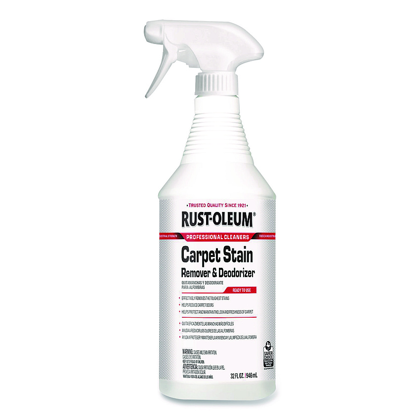Rust-Oleum Professional Carpet Stain Remover Plus Deodorizer, Lemon Scent, 32 oz Spray Bottle, 6/Carton (352258)
