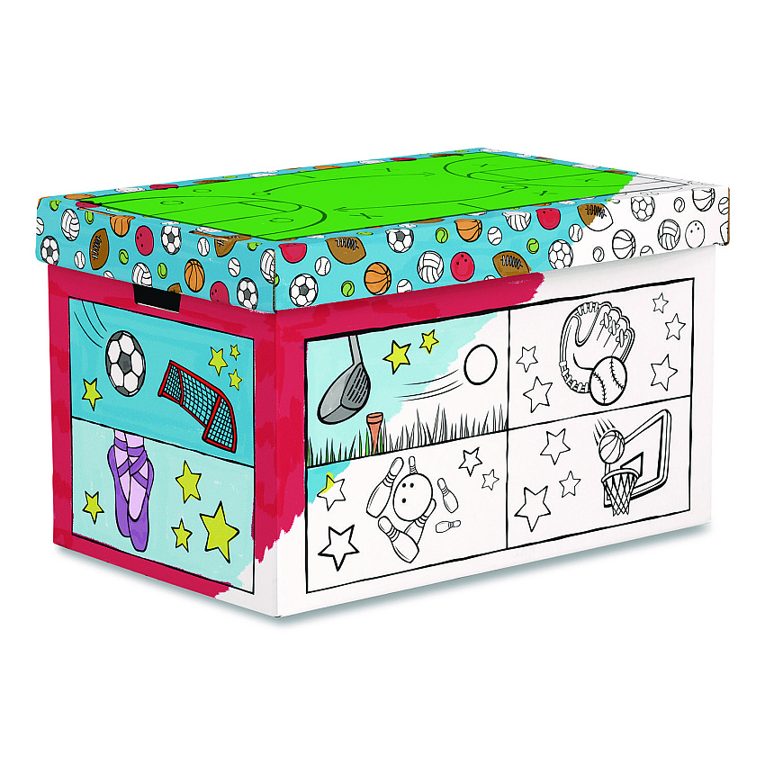Bankers Box At Play Color in Toy Box, Sports Design, 1 Section, 39.27 gal, 5.25 cu ft, 28" x 18" x 18", White/Black (1231601)