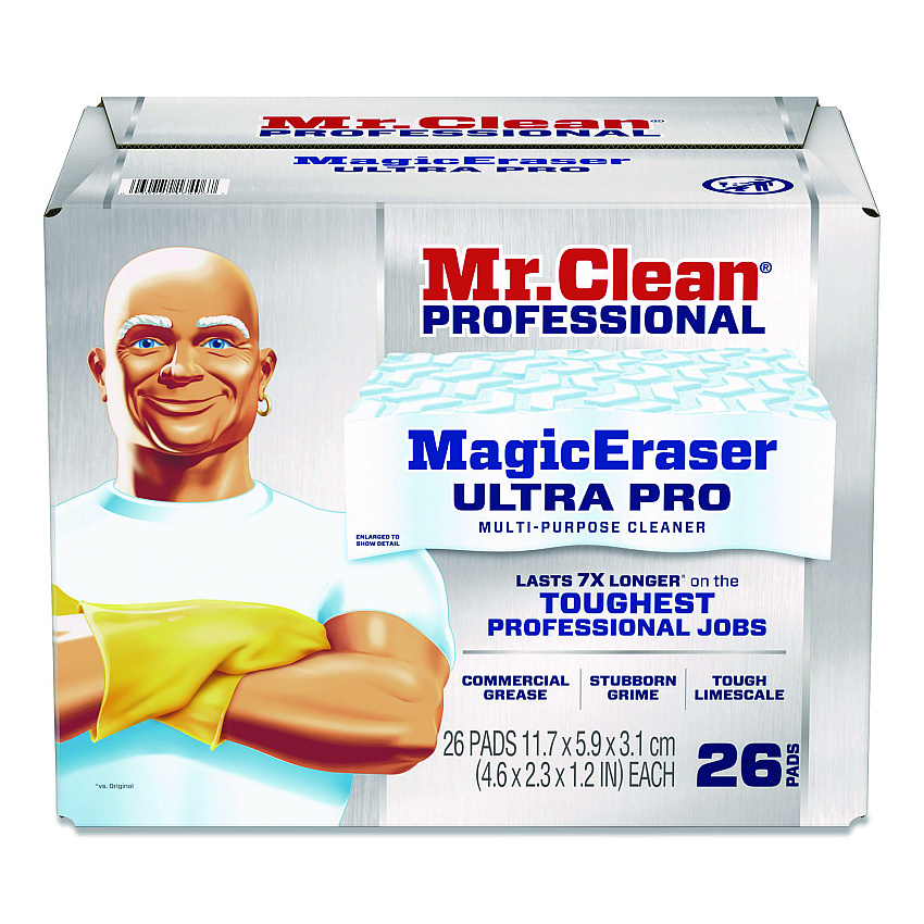 Mr. Clean Magic Eraser Ultra Pro Multi-Purpose Cleaner, 4.72 x 1.38, 2.56" Thick, White, 26/Carton (17406)