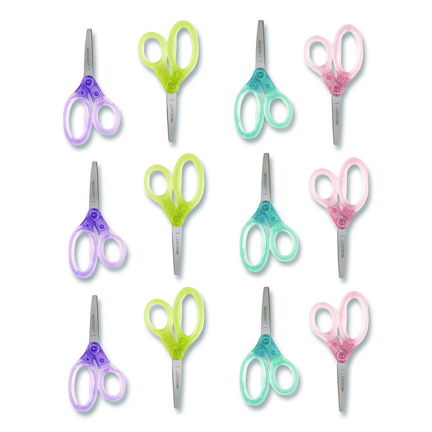 Westcott Jellies Kids Scissors, 5" Long, Straight Assorted Handle Colors, 12/Pack (67548)