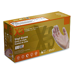 X3 by AMMEX Industrial Vinyl Gloves, Powder-Free, Small, 3 mil Thick, 9.5" Long, Clear, 100/Box (GPX342100BX)