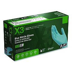 X3 by AMMEX Industrial Nitrile Gloves, Powder-Free, Small, 3 mil Thick, 9.5" Long, Blue, 100/Box (X342100BX)