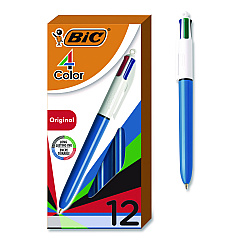 BIC 4-Color Multi-Color Ballpoint Pen, Retractable, Medium 1 mm, Black/Blue/Green/Red Ink, Blue/White Barrel, 12/Box (MM11AST)