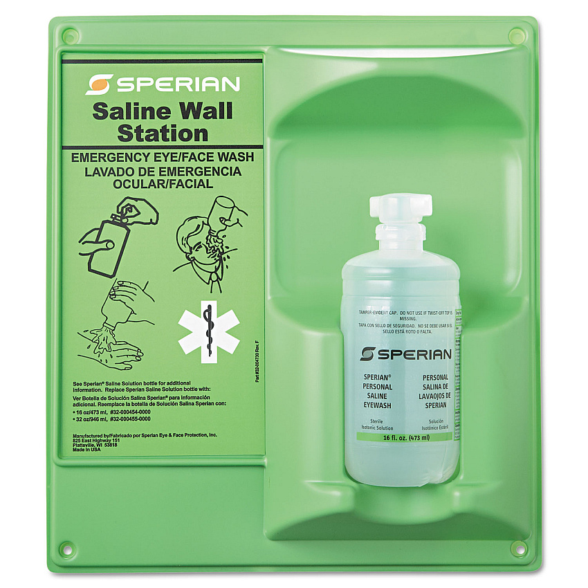 Honeywell Saline Eye Wash Wall Station, 16 oz Bottle, 1 Bottle/Station (320004600000)