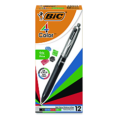 BIC 4-Color Pro Grip Multi-Color Ballpoint Pen, Retractable, Medium 1 mm, Black/Blue/Green/Red Ink, Black/Gray Barrel, Dozen (MMPG11AST)