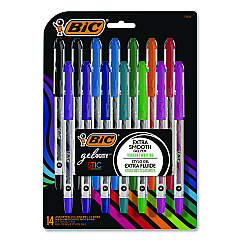 BIC Gel-ocity STIC Gel Pen, Stick, Medium 0.7 mm, Randomly Selected Ink and Barrel Color Assortment, 14/Pack (RGSMP14AST)