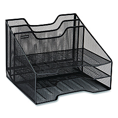 Mind Reader Metal Mesh Vertical File Holder Paper Tray Desktop Organizer, 2-Tier/5-Compartment, Letter Size, 11.25 x 12.5 x 9.5, Black (MESHBOX5BLK)