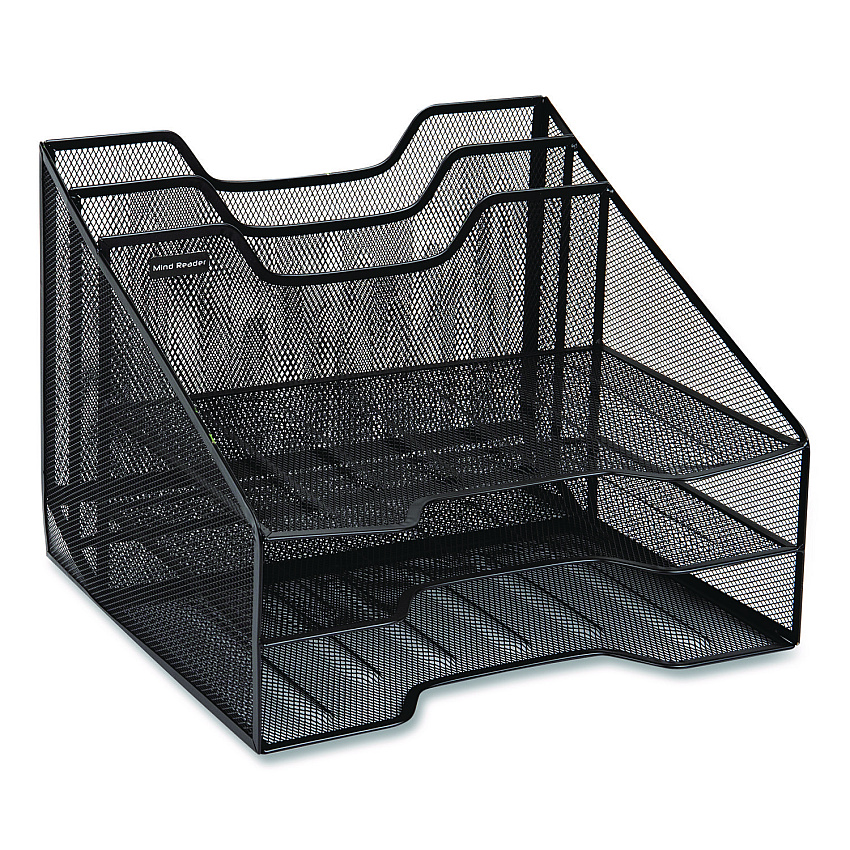 Mind Reader Metal Mesh Vertical File Holder Paper Tray Desktop Organizer, 2-Tier/5-Compartment, Letter Size, 11.25 x 12.5 x 9.5, Black (MESHBOX5BLK)
