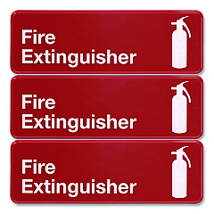 Excello Global Products Fire Extinguisher Wall Sign, 9" x 3", Red Face, White Graphics, 3/Pack (EGPHD0480S)