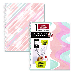 Five Star Brushy Moves Spiral Notebook, 1-Subject, Medium/College Rule, Assorted Cover Colors, (80) 11 x 8.5 Sheets, 2/Pack (930060)