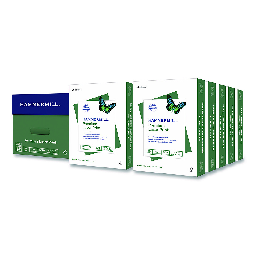 Hammermill Premium Laser Print Paper, 98 Bright, 24 lb Bond Weight, 8.5 x 11, White, 500/Ream, 10 Reams/Carton (104604CT)