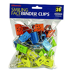 Officemate Smiling Face Binder Clips, Medium, Assorted Colors, 36/Pack (31095)