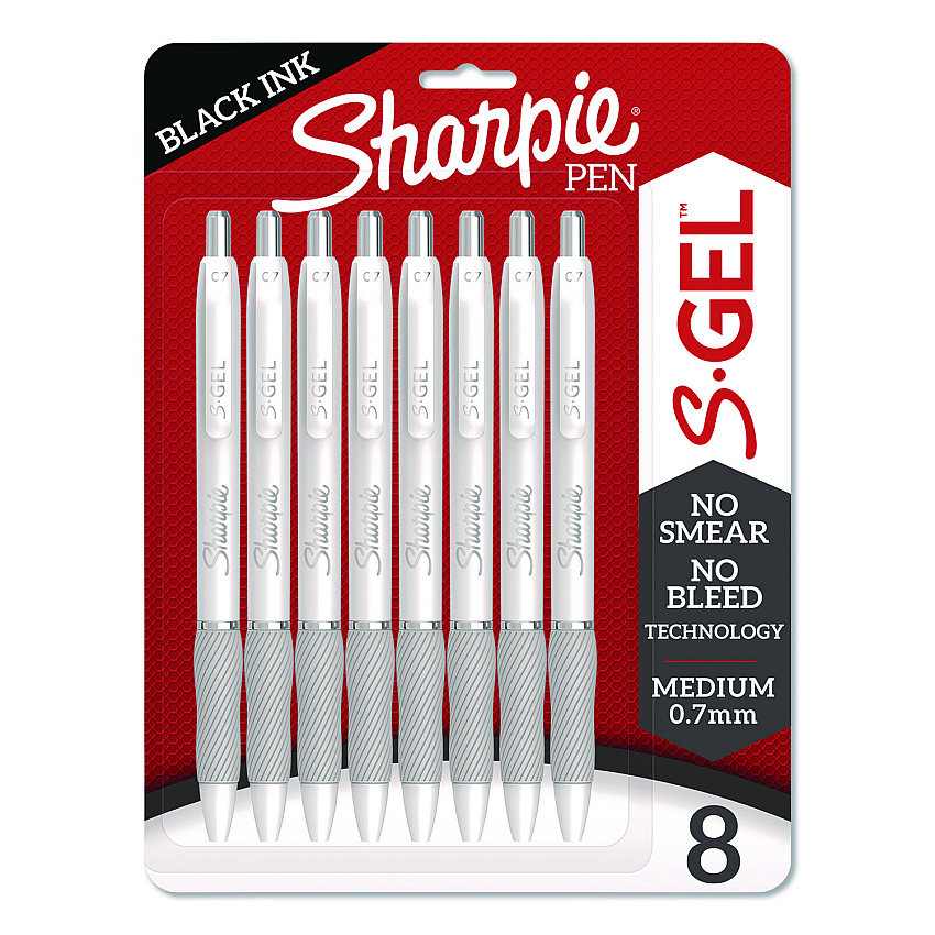 Sharpie S-Gel Fashion Barrel Gel Pen, Retractable, Medium 0.7 mm, Black Ink, Pearl White Barrel, 8/Pack (2169762)