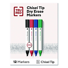 TRU RED Tank Dry Erase Markers, Broad Chisel Tip, Assorted Colors, 12/Pack (TR61454)