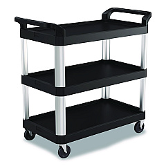 Suncast Commercial Three-Shelf Service Cart, Metal/Plastic, 3 Shelves, 300 lb Capacity, 20" x 39.85" x 38.17", Black (RC2040)