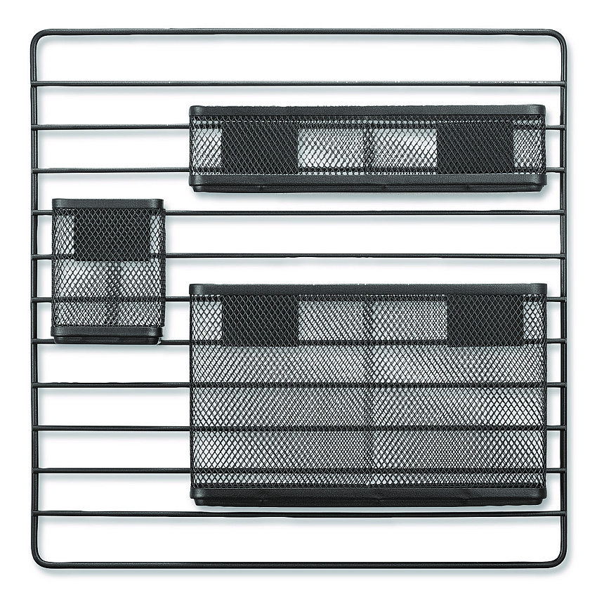 TRU RED Metal Mesh 3-Compartment Cubicle/Wall-Mount Office Supplies Organizer, 15" x 15", Black (TR61967)