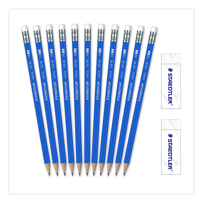 Staedtler Pre-Sharpened Wooden Pencils with (40) Block Erasers, HB #2 Black Lead, Blue Barrel, 500/Pack (13246C500)