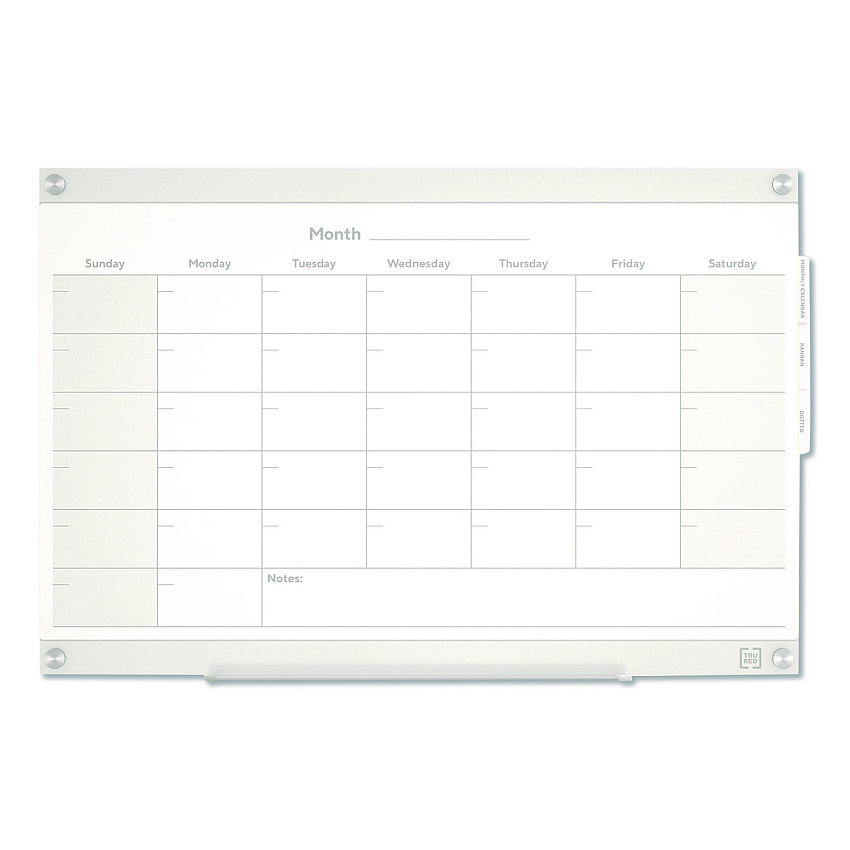 TRU RED Magnetic Glass Dry Erase Board with Templates, Six Views, 3 ft x 2 ft, White Surface (TR62139)