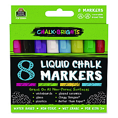 Teacher Created Resources Chalk Brights Liquid Chalk Markers, Broad Reversible Bullet/Chisel Tips, Assorted Colors, 8/Pack (20884)