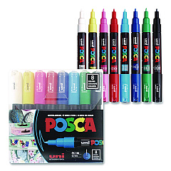 POSCA Water-Based Paint Markers, Extra-Fine Bullet Tip, Assorted Colors, 8/Pack (PC1M8C)