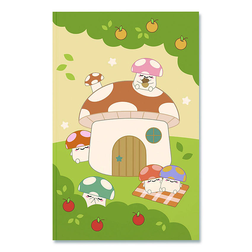 Denik Smoko Mushroom Garden Layflat Notebook, 1-Subject, Medium/College Rule, Green/Tan/Red Cover, (72) 8 x 5 Sheets (LFC1888L)
