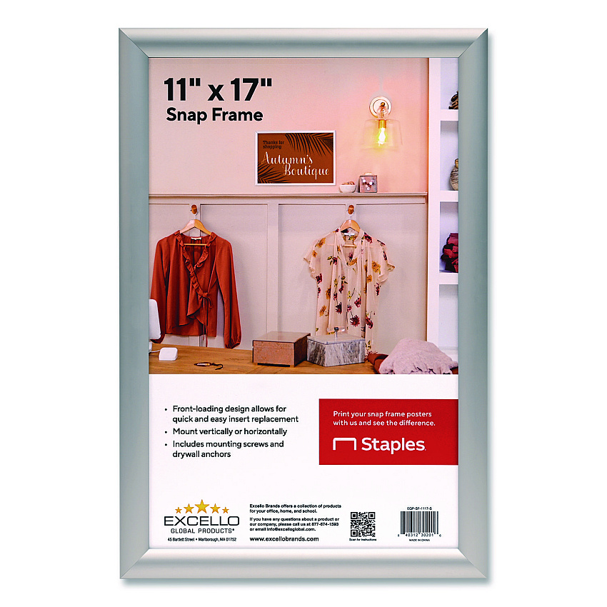 Excello Global Products Poster Holder, Aluminum, 11 x 17, Silver (EGPSF1117S)