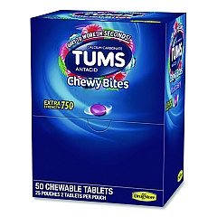 Lil' Drug Store TUMS Antacid Chewy Bites, 2 Tablets/Pouch, 25 Pouches/Box (81518)