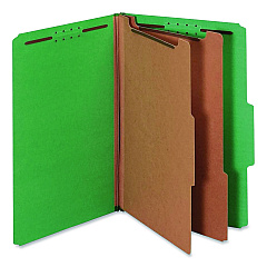Pendaflex Colored Pressboard Top Tab Classification Folders, 2.5" Expansion, 2 Dividers, 6 Fasteners, Legal Size, Dark Green, 10/Box (29033P)