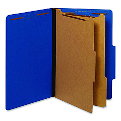 Pendaflex Colored Pressboard Top Tab Classification Folders, 2.5" Expansion, 2 Dividers, 6 Fasteners, Legal Size, Dark Blue, 10/Box (29035P)