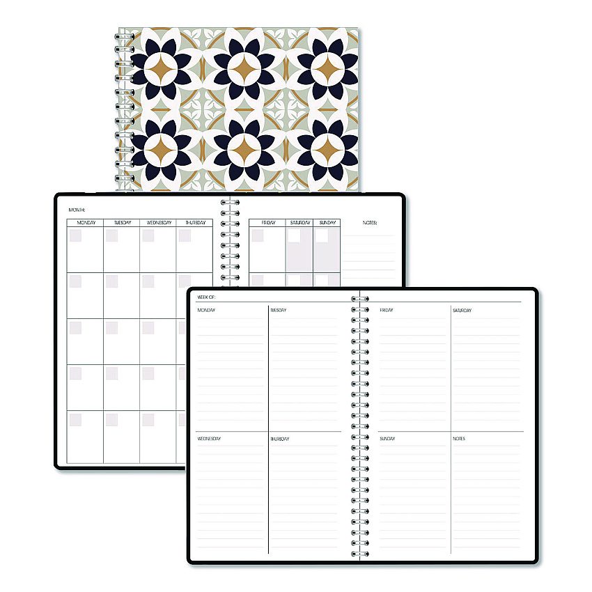 House of Doolittle Recycled Non-Dated Monthly/Weekly Planner, Flower Tiles, Tan/Black/White Cover, Undated (212145)