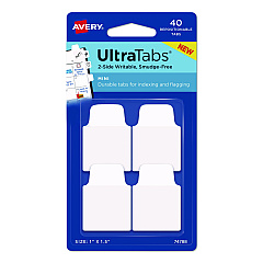 Avery Ultra Tabs Repositionable Tabs, 1/10-Cut, 1" Wide, White, 40/Pack (74788)