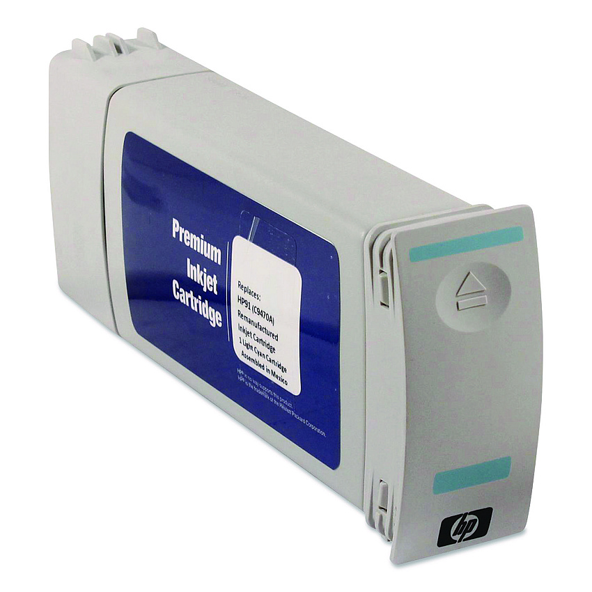 Compatible Clover Remanufactured Light Cyan High-Yield Ink, Replacement for 91 (C9467A), 775 mL (WH91LC)