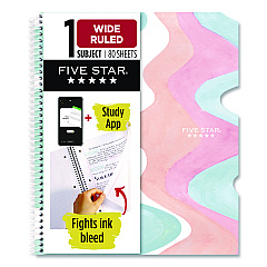 Five Star Brushy Moves Pastel Waves Design Notebook w/ Study App, 1-Subject, Wide/Legal Rule, Assorted Cover Color, (80)11 x 8.5 Sheets (930060F)