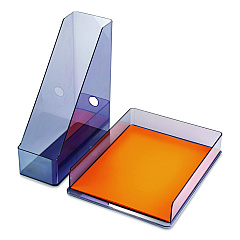 Officemate Recycled Plastic Desktop Document Organization Set, (1) Letter-Sized Letter Tray, (1) Magazine File, Translucent Ash (26115)