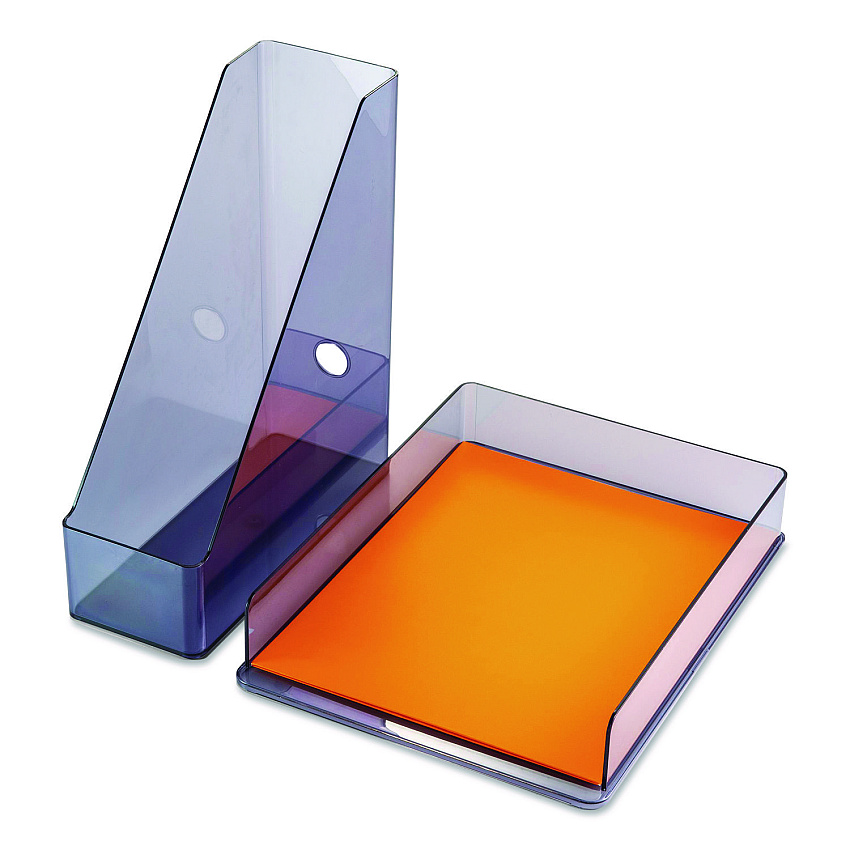 Officemate Recycled Plastic Desktop Document Organization Set, (1) Letter-Sized Letter Tray, (1) Magazine File, Translucent Ash (26115)